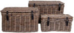 House Nordic Depok tárolókosár, kubu rattan, bőr fogantyúval, szürke, 3 db (4201010) - geminiduo