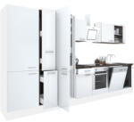 Leziter Yorki 370 konyhabútor fehér korpusz, selyemfényű fehér front alsó sütős elemmel polcos szekrénnyel és alulfagyasztós hűtős szekrénnyel (L370FHFH-SUT-PSZ-AF)