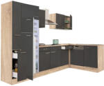 Leziter Yorki 310 sarok konyhabútor sonoma tölgy korpusz, selyemfényű antracit fronttal felülfagyasztós hűtős szekrénnyel (LS310STAN-FF) - geminiduo