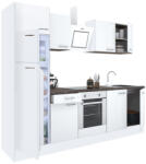 Leziter Yorki 280 konyhabútor fehér korpusz, selyemfényű fehér front alsó sütős elemmel felülfagyasztós hűtős szekrénnyel (L280FHFH-SUT-FF) - geminiduo