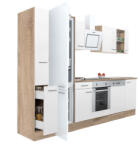 Leziter Yorki 310 konyhabútor sonoma tölgy korpusz, selyemfényű fehér front alsó sütős elemmel alulfagyasztós hűtős szekrénnyel (L310STFH-SUT-AF) - geminiduo