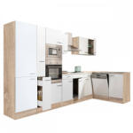 Leziter Yorki 370 sarok konyhabútor sonoma tölgy korpusz, selyemfényű fehér fronttal polcos szekrénnyel (LS370STFH-PSZ) - geminiduo