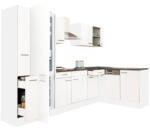 Leziter Yorki 310 sarok konyhabútor fehér korpusz, selyemfényű fehér fronttal alulagyasztós hűtős szekrénnyel (LS310FHFH-AF) - geminiduo