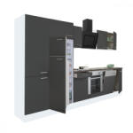 Leziter Yorki 340 konyhabútor fehér korpusz, selyemfényű antracit front alsó sütős elemmel polcos szekrénnyel és felülfagyasztós hűtős szekrénnyel (L340FHAN-SUT-PSZ-FF) - geminiduo