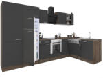 Leziter Yorki 340 sarok konyhabútor yorki tölgy korpusz, selyemfényű antracit front alsó sütős elemmel polcos szekrénnyel, felülfagyasztós hűtős szekrénnyel (LS340YAN-SUT-PSZ-FF)