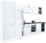 Leziter Yorki 330 konyhabútor fehér korpusz, selyemfényű fehér front alsó sütős elemmel polcos szekrénnyel és felülfagyasztós hűtős szekrénnyel (L330FHFH-SUT-PSZ-FF) - geminiduo