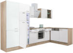 Leziter Yorki 340 sarok konyhabútor sonoma tölgy korpusz, selyemfényű fehér front alsó sütős elemmel polcos szekrénnyel, felülfagyasztós hűtős szekrénnyel (LS340STFH-SUT-PSZ-FF) - geminiduo