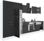 Leziter Yorki 330 konyhabútor fehér korpusz, selyemfényű antracit front alsó sütős elemmel polcos szekrénnyel és felülfagyasztós hűtős szekrénnyel (L330FHAN-SUT-PSZ-FF) - geminiduo