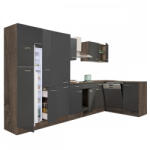 Leziter Yorki 370 sarok konyhabútor yorki tölgy korpusz, selyemfényű antracit fronttal polcos szekrénnyel és felülfagyasztós hűtős szekrénnyel (LS370YAN-PSZ-FF) - geminiduo