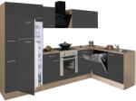 Leziter Yorki 310sarok konyhabútor sonoma tölgy korpusz, selyemfényű antracit front alsó sütős elemmel felülfagyasztós hűtős szekrénnyel (LS310STAN-SUT-FF) - geminiduo
