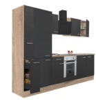 Leziter Yorki 300 konyhabútor sonoma tölgy korpusz, selyemfényű antracit front alsó sütős elemmel polcos szekrénnyel (L300STAN-SUT-PSZ) - geminiduo