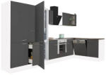 Leziter Yorki 370 sarok konyhabútor fehér korpusz, selyemfényű antracit front alsó sütős elemmel polcos szekrénnyel, alulfagyasztós hűtős szekrénnyel (LS370FHAN-SUT-PSZ-AF) - homelux