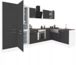 Leziter Yorki 340 sarok konyhabútor fehér korpusz, selyemfényű antracit front alsó sütős elemmel polcos szekrénnyel, alulfagyasztós hűtős szekrénnyel (LS340FHAN-SUT-PSZ-AF) - homelux