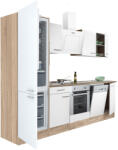 Leziter Yorki 280 konyhabútor sonoma tölgy korpusz, selyemfényű fehér front alsó sütős elemmel alulfagyasztós hűtős szekrénnyel (L280STFH-SUT-AF) - homelux