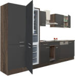 Leziter Yorki 340 konyhabútor yorki tölgy korpusz, selyemfényű antracit fronttal polcos szekrénnyel és alulfagyasztós hűtős szekrénnyel (L340YAN-PSZ-AF) - homelux