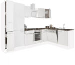 Leziter Yorki 310 sarok konyhabútor fehér korpusz, selyemfényű fehér front alsó sütős elemmel polcos szekrénnyel (LS310FHFH-SUT-PSZ) - homelux