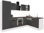 Leziter Yorki 280 sarok konyhabútor fehér korpusz, selyemfényű antracit front alsó sütős elemmel polcos szekrénnyel (LS280FHAN-SUT-PSZ) - homelux