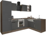 Leziter Yorki 280 sarok konyhabútor yorki tölgy korpusz, selyemfényű antracit front alsó sütős elemmel polcos szekrénnyel (LS280YAN-SUT-PSZ) - homelux