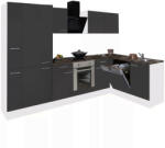 Leziter Yorki 310 sarok konyhabútor fehér korpusz, selyemfényű antracit front alsó sütős elemmel polcos szekrénnyel (LS310FHAN-SUT-PSZ) - homelux