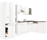 Leziter Yorki 310 sarok konyhabútor fehér korpusz, selyemfényű fehér fronttal alulagyasztós hűtős szekrénnyel (LS310FHFH-AF) - homelux