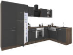 Leziter Yorki 340 sarok konyhabútor yorki tölgy korpusz, selyemfényű antracit front alsó sütős elemmel polcos szekrénnyel, felülfagyasztós hűtős szekrénnyel (LS340YAN-SUT-PSZ-FF) - homelux