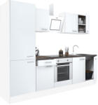 Leziter Yorki 270 konyhabútor fehér korpusz, selyemfényű fehér front alsó sütős elemmel polcos szekrénnyel (L270FHFH-SUT-PSZ) - homelux