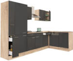Leziter Yorki 310 sarok konyhabútor sonoma tölgy korpusz, selyemfényű antracit fronttal polcos szekrénnyel (LS310STAN-PSZ) - homelux