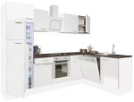 Leziter Yorki 280 sarok konyhabútor fehér korpusz, selyemfényű fehér front alsó sütős elemmel felülfagyasztós hűtős szekrénnyel (LS280FHFH-SUT-FF) - homelux