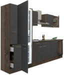 Leziter Yorki 300 konyhabútor yorki tölgy korpusz, selyemfényű antracit fronttal alulfagyasztós hűtős szekrénnyel (L300YAN-AF) - homelux