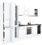 Leziter Yorki 300 konyhabútor fehér korpusz, selyemfényű fehér front alsó sütős elemmel alulfagyasztós hűtős szekrénnyel (L300FHFH-SUT-AF) - homelux