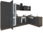 Leziter Yorki 340 sarok konyhabútor yorki tölgy korpusz, selyemfényű antracit front alsó sütős elemmel polcos szekrénnyel, alulfagyasztós hűtős szekrénnyel (LS340YAN-SUT-PSZ-AF) - homelux