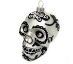 LAALU Dísz koponya fekete dekorációval ezüst 9 cm (LAU-1421)