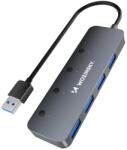 Wozinsky USB-A Hub Wozinsky WHS080YSS 4 x USB-A 3.0 egyedi kapcsolókkal, alumínium, 30 cm-es kábel - szürke