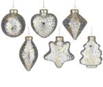 LAALU díszkészlet: ezüst díszek aranyozott díszítéssel és csillámmal 10 cm, 6 db (LAU-6179)