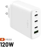 FIXED GaN Töltő adapter, 3× USB-C és USB kimenet, PD 3.0 120 W, fehér (FIXCG120-3C1A-WH)
