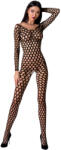 Passion BS077 - catsuit cu mâneci lungi din plasă - negru - S-L
