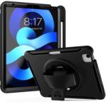 Apple iPad Pro 11 (2018), Műanyag hátlap védőtok, szilikon belső, kitámasztóval, kézpánt, Defender, fekete