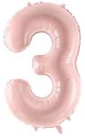 PartyDeco 3-as születésnapi szám fólia lufi - világos rózsaszín 72 cm