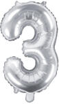  3'' számú fóliás léggömb, 35 cm, ezüst (FB10M-3-018)
