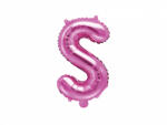 PartyDeco Balon din folie Mini - Litera S 35 cm roz