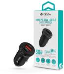 DEVIA Smart Series 30W PD+QC autós gyorstöltő adapter USB+Type-C - fekete - coolmobile