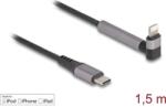 Delock USB-C 3.1 Gen1 -> Lightning M/M adatkábel 1.5m fekete-szürke egyenes/90° (85405) (85405)