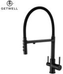 Getwell Goose, két karos, 3 utas, kihúzható zuhanyfejes Konyhai Csap Víztisztítókhoz fekete színben (GW242B)