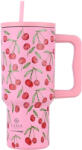 Estia Home Art Pahar Termic XL Save the Aegean Reciclabil cu Mâner Termos din Oțel Inoxidabil Fără BPA 900 ml Cherry Rose cu Pai și Mâner 01-32081 (01-32081)