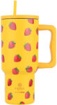 Estia Home Art Straw Tumbler XL Save the Aegean Reciclabil Pahar cu mâner Termos Oțel inoxidabil Fără BPA 900ml Berry Bright cu Pai și Mâner 01-32029 (01-32029)