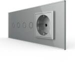 LIVOLO Intrerupator Dublu + Dublu + Priza LIVOLO cu Rama Din Sticla Standard Italian 6M Gri (VL-FC2/2/FCTC-6I)