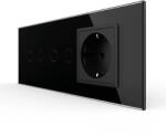 LIVOLO Intrerupator Dublu + Dublu + Priza LIVOLO cu Rama Din Sticla Standard Italian 6M Negru (VL-FC2/2/FCTC-6B)