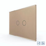 LIVOLO Intrerupator Dublu Cap Scara / Cruce Wireless cu Touch LIVOLO din Sticla - Standard Italian Auriu (VL-FC2SR-2G-3A)