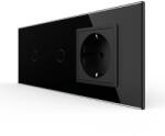LIVOLO Intrerupator Simplu + Simplu + Priza LIVOLO cu Rama Din Sticla Standard Italian 6M Negru (VL-FC1/1/FCTC-6B)