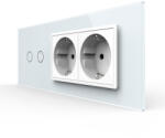 LIVOLO Intrerupator Dublu + 2 Prize LIVOLO cu Rama Din Sticla Standard Italian 6M Alb (VL-FC2/2FCTC-6W)
